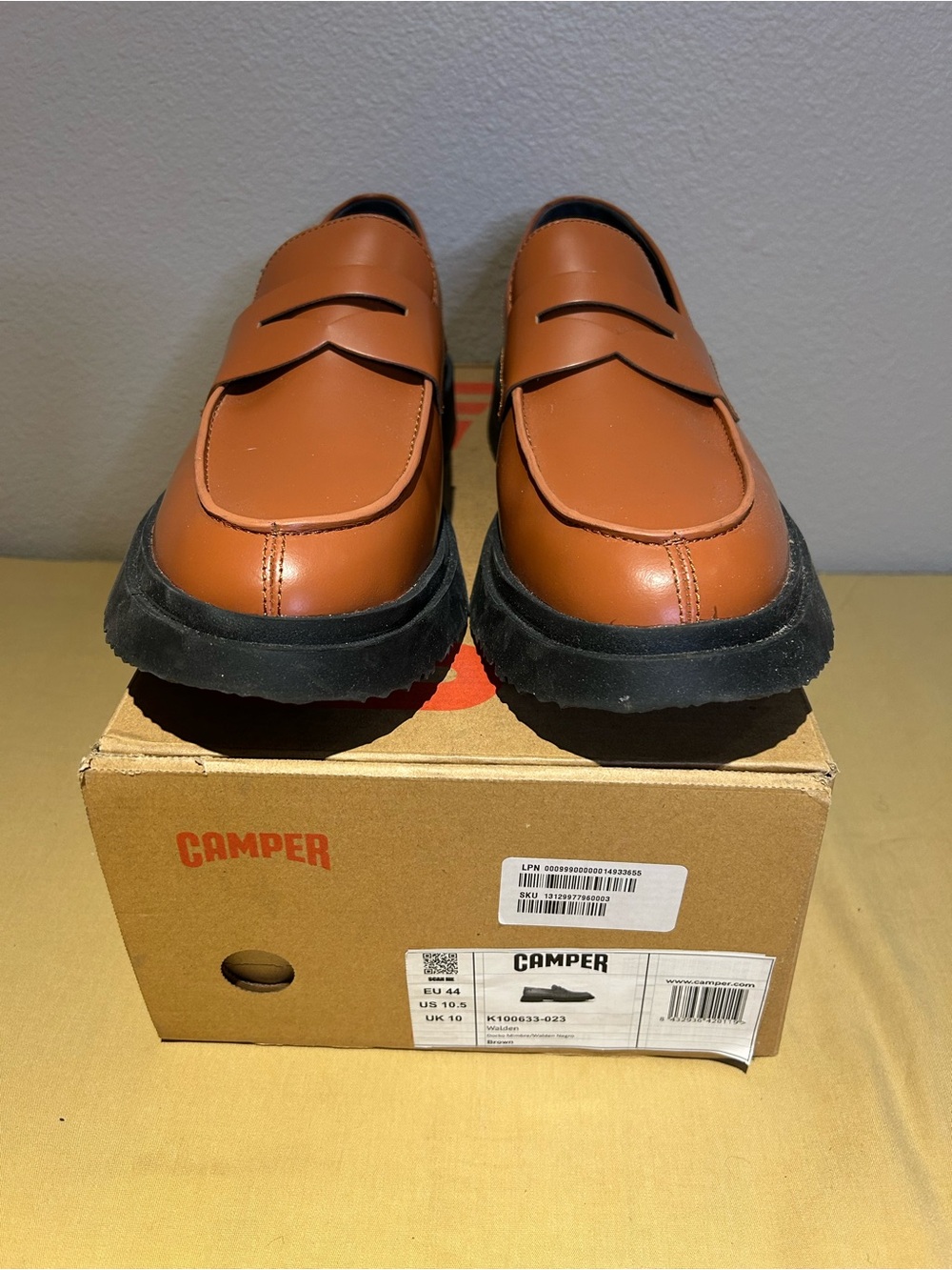 Camper Tan Leather Penny Loafers with Black Soles - Picture 4 of 5